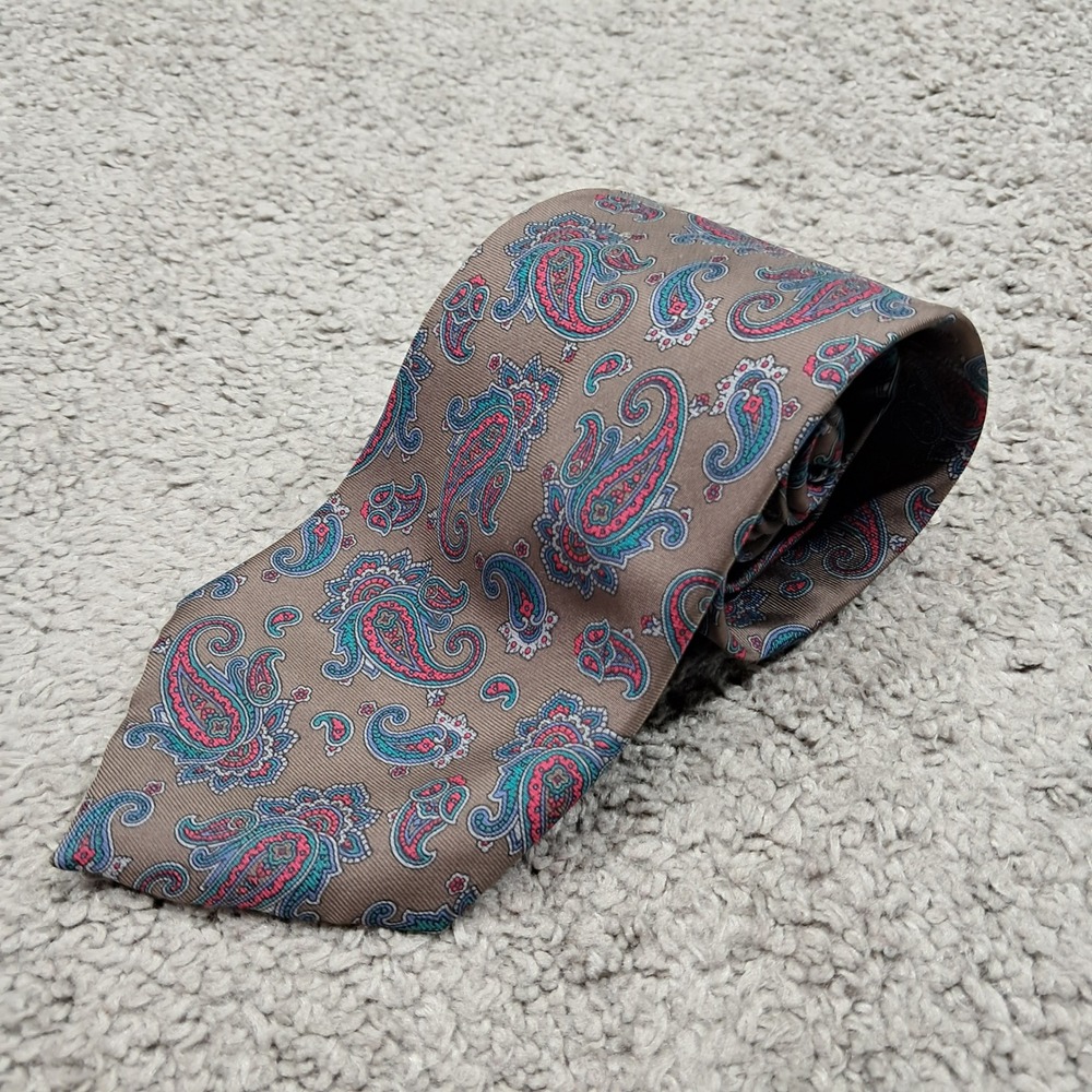 Woodward Mens Silk Tie Brown Teal Pink Paisley Hand Made Italy Classic Necktie
